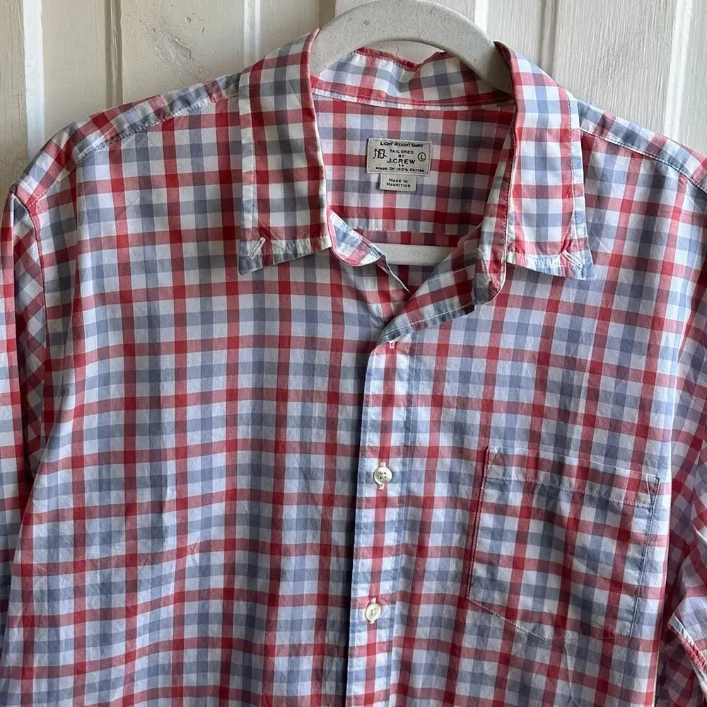 J Crew Classic Flex Casual Shirt White Red Roadmap Gingham